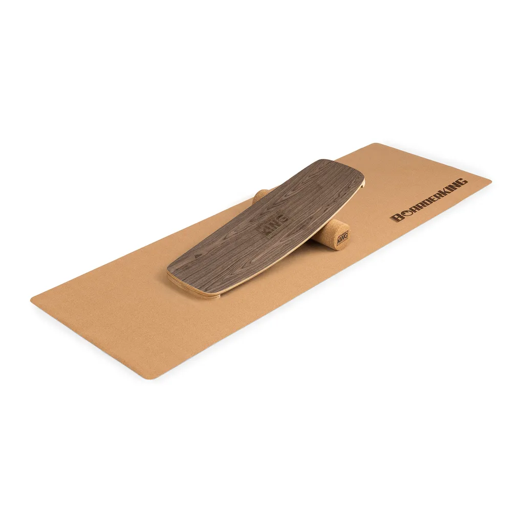 Indoorboard Curved Balance Board + Matte + Rolle Holz / Kork